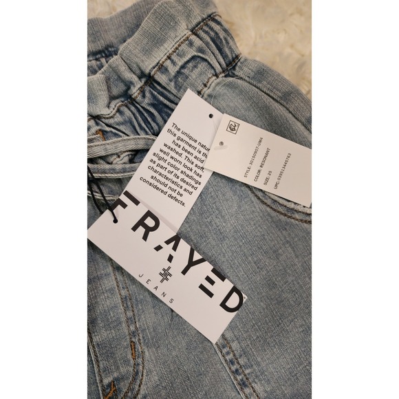 FRAYED Women's Super Rise Crop Utility Jeans Distressed Frayed Hem Tie Waist - Picture 2 of 4